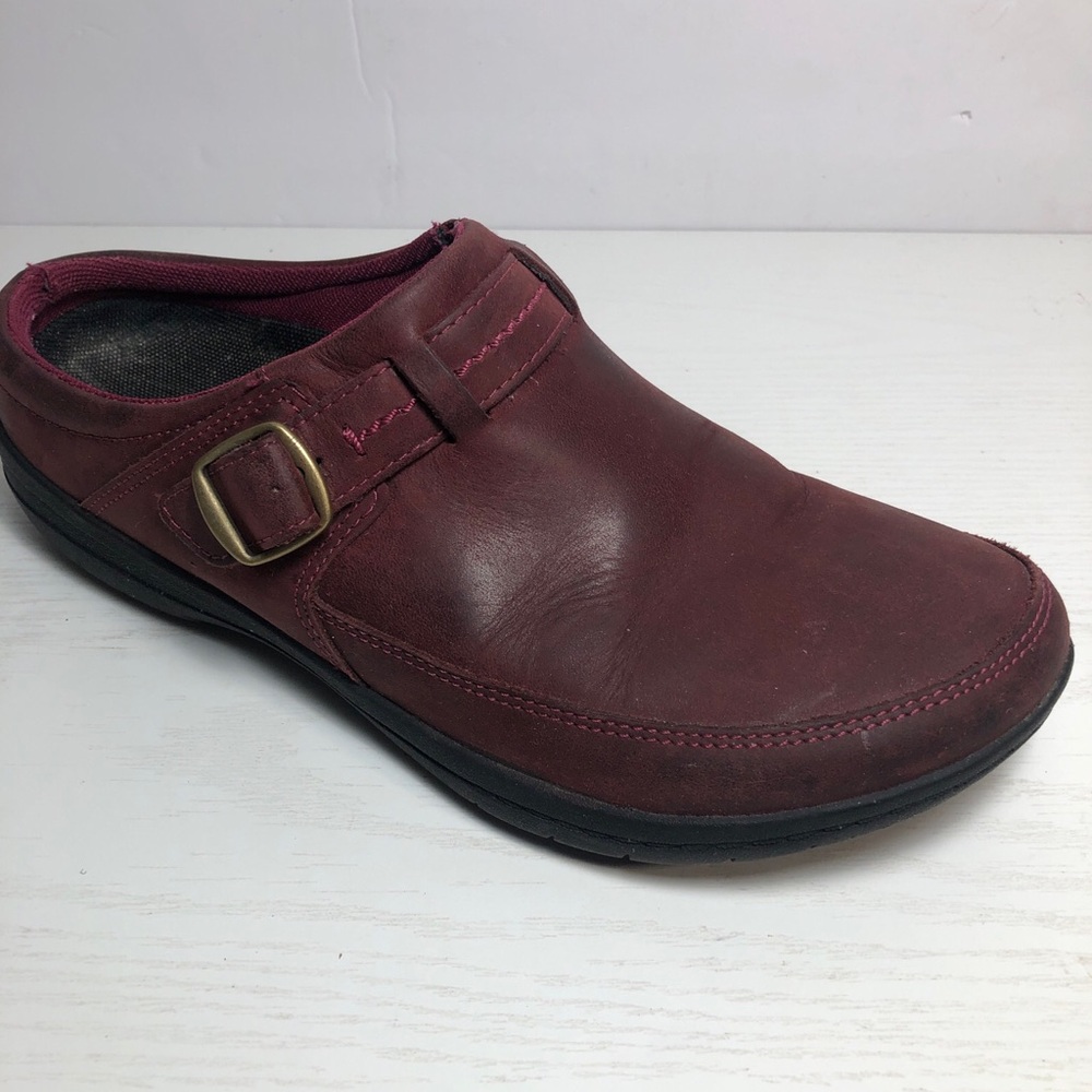 Merrell Encore Kassie Buckle Burg nubuck Leather Slip On mules  J94572 size 7